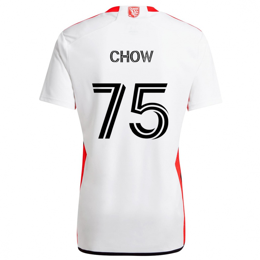 Kids Football Alex Chow #75 White Red Away Jersey 2024/25 T-Shirt