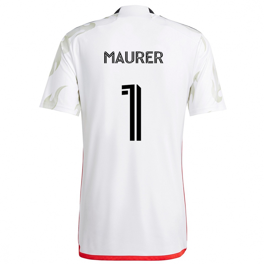 Kids Football Jimmy Maurer #1 White Red Black Away Jersey 2024/25 T-Shirt