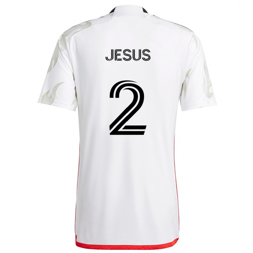 Kids Football Geovane Jesus #2 White Red Black Away Jersey 2024/25 T-Shirt