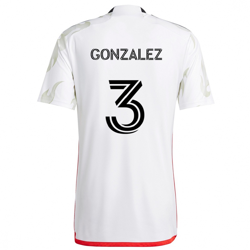 Kids Football Omar González #3 White Red Black Away Jersey 2024/25 T-Shirt