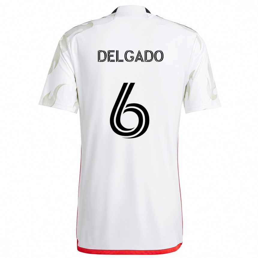 Kids Football Patrickson Delgado #6 White Red Black Away Jersey 2024/25 T-Shirt