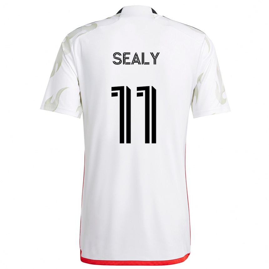 Kids Football Dante Sealy #11 White Red Black Away Jersey 2024/25 T-Shirt