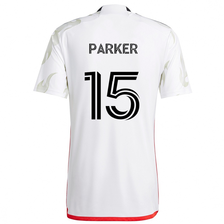 Kids Football Isaiah Parker #15 White Red Black Away Jersey 2024/25 T-Shirt