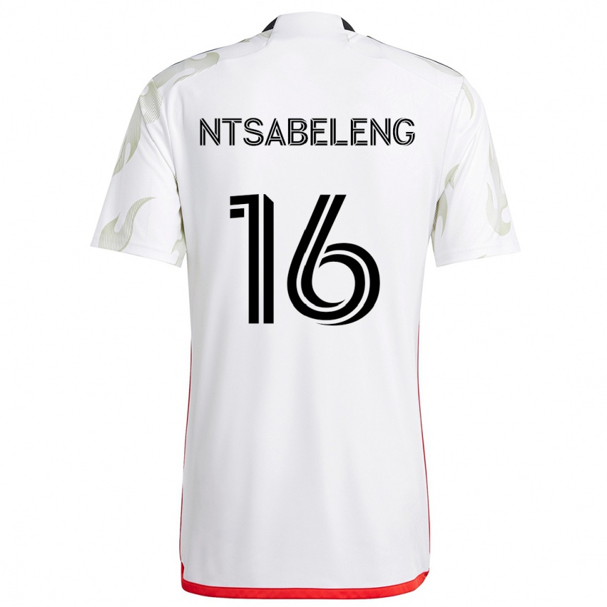 Kids Football Tsiki Ntsabeleng #16 White Red Black Away Jersey 2024/25 T-Shirt