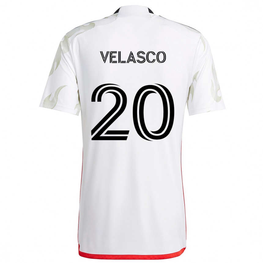 Kids Football Alan Velasco #20 White Red Black Away Jersey 2024/25 T-Shirt