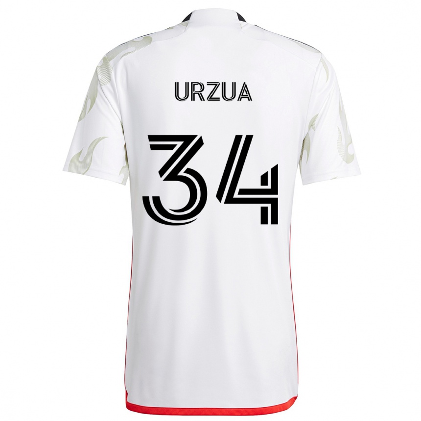 Kids Football Alejandro Urzua #34 White Red Black Away Jersey 2024/25 T-Shirt