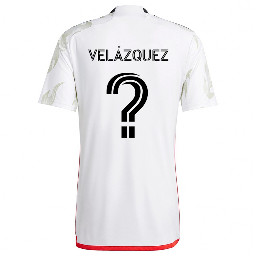 Kids Football Ougir Velázquez #0 White Red Black Away Jersey 2024/25 T-Shirt