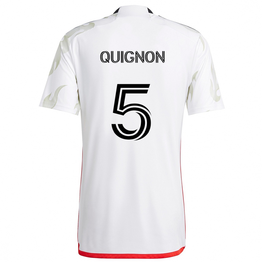 Kids Football Facundo Quignón #5 White Red Black Away Jersey 2024/25 T-Shirt