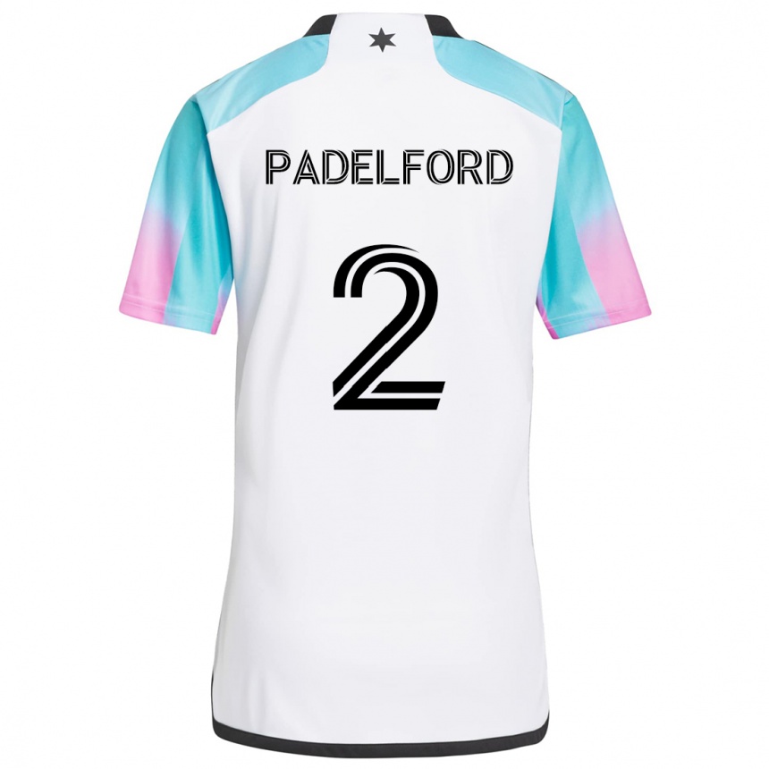 Kids Football Devin Padelford #2 White Blue Black Away Jersey 2024/25 T-Shirt