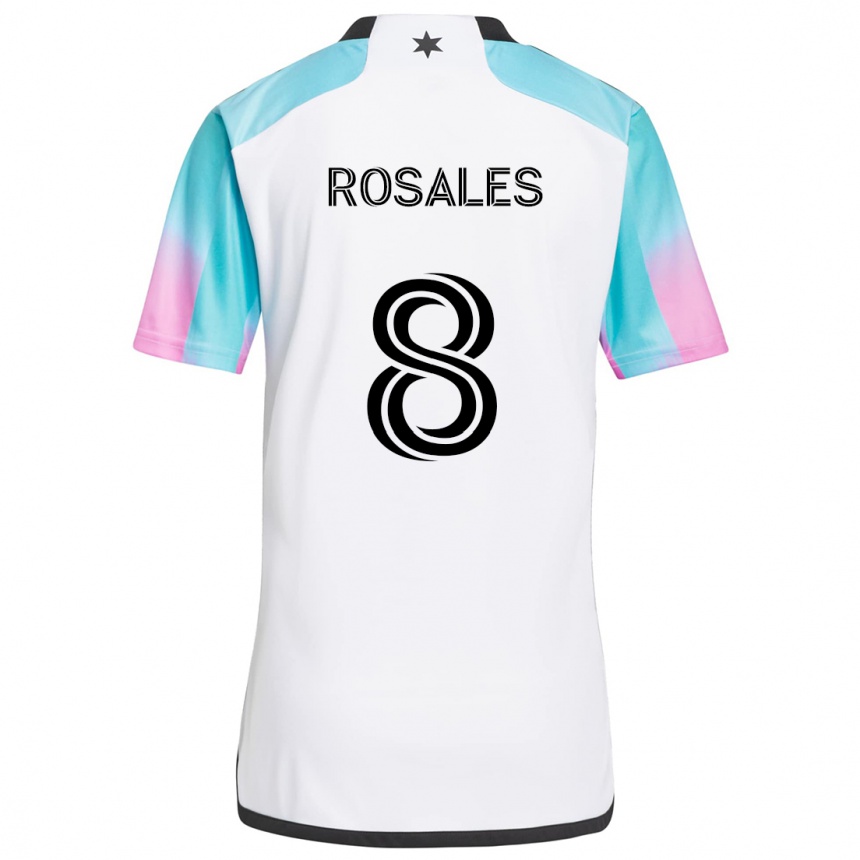 Kids Football Joseph Rosales #8 White Blue Black Away Jersey 2024/25 T-Shirt