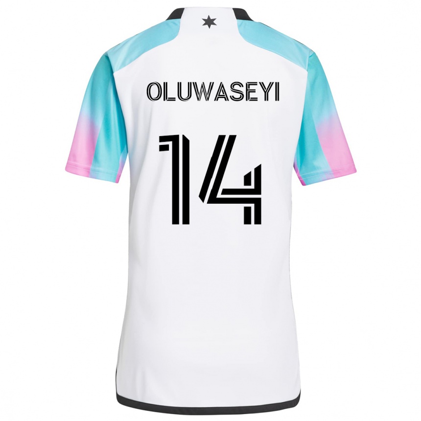 Kids Football Tani Oluwaseyi #14 White Blue Black Away Jersey 2024/25 T-Shirt