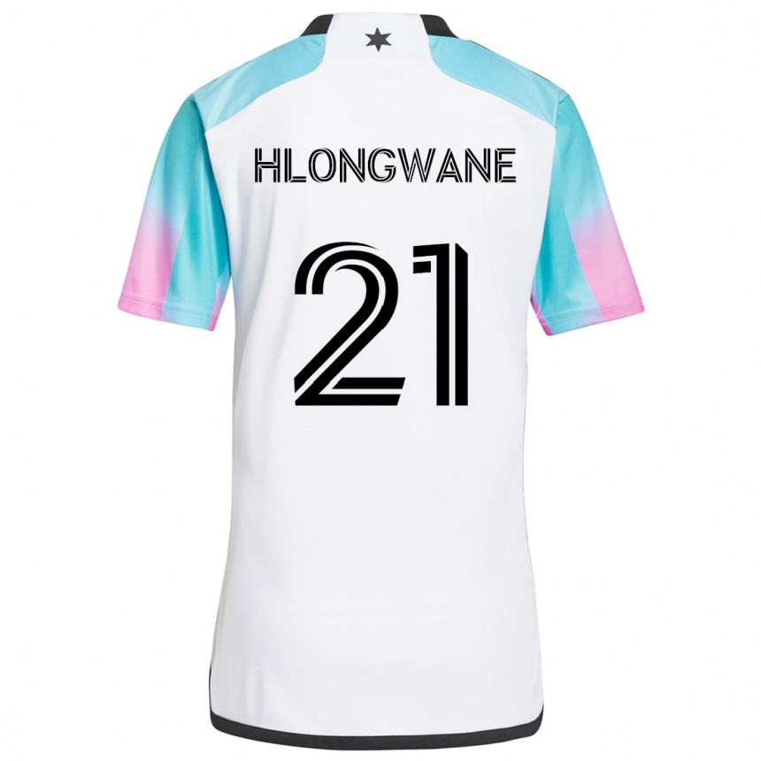 Kids Football Bongokuhle Hlongwane #21 White Blue Black Away Jersey 2024/25 T-Shirt