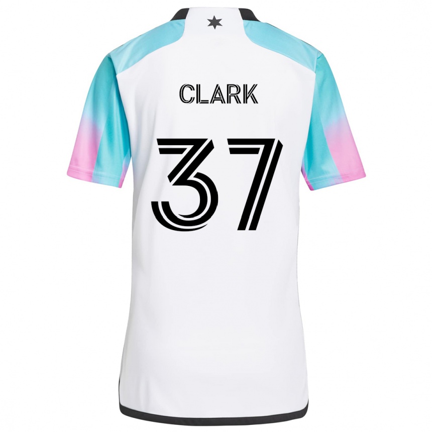 Kids Football Caden Clark #37 White Blue Black Away Jersey 2024/25 T-Shirt