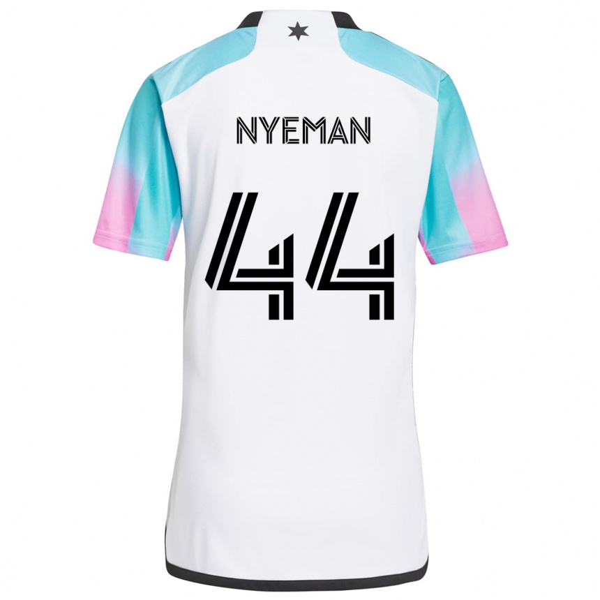 Kids Football Moses Nyeman #44 White Blue Black Away Jersey 2024/25 T-Shirt