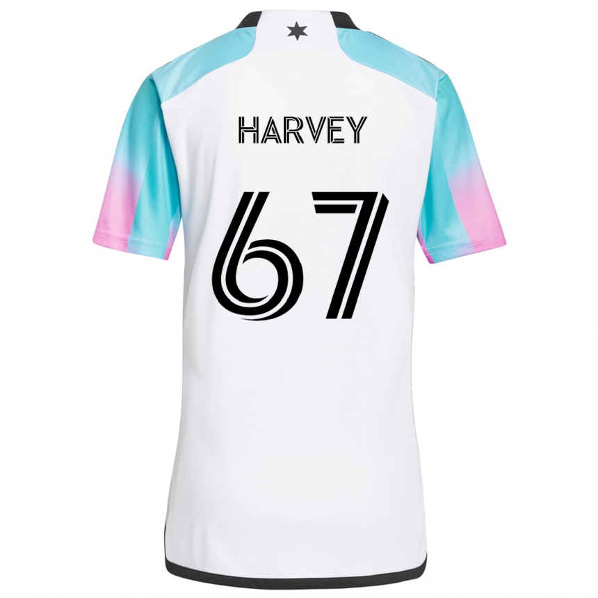 Kids Football Carlos Harvey #67 White Blue Black Away Jersey 2024/25 T-Shirt