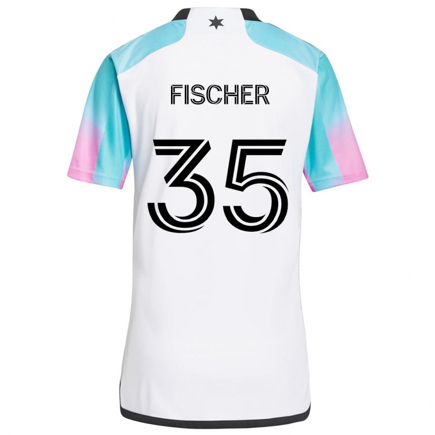 Kids Football Britton Fischer #35 White Blue Black Away Jersey 2024/25 T-Shirt