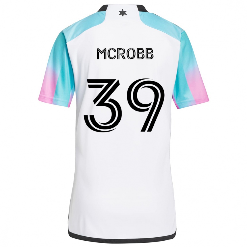 Kids Football Finn Mcrobb #39 White Blue Black Away Jersey 2024/25 T-Shirt