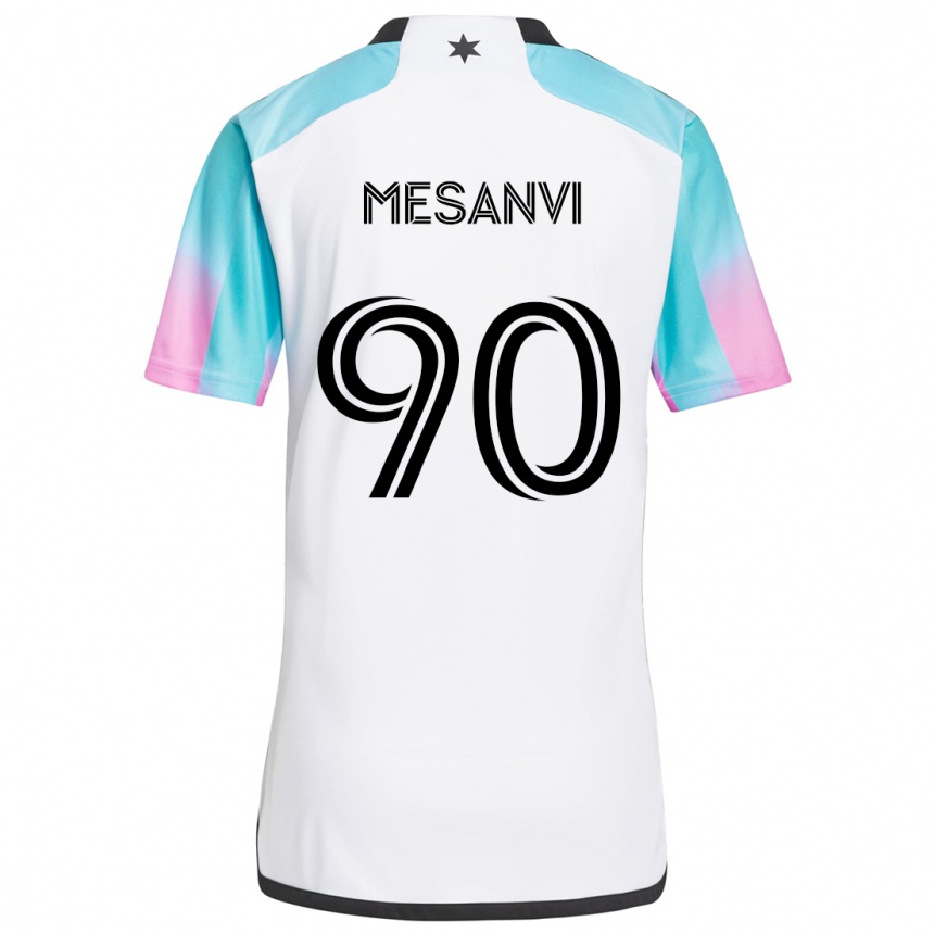 Kids Football Loïc Mesanvi #90 White Blue Black Away Jersey 2024/25 T-Shirt