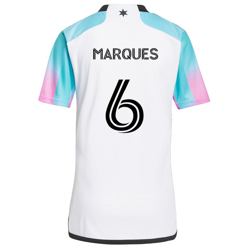 Kids Football Mikael Marqués #6 White Blue Black Away Jersey 2024/25 T-Shirt