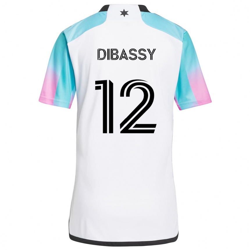 Kids Football Bakaye Dibassy #12 White Blue Black Away Jersey 2024/25 T-Shirt