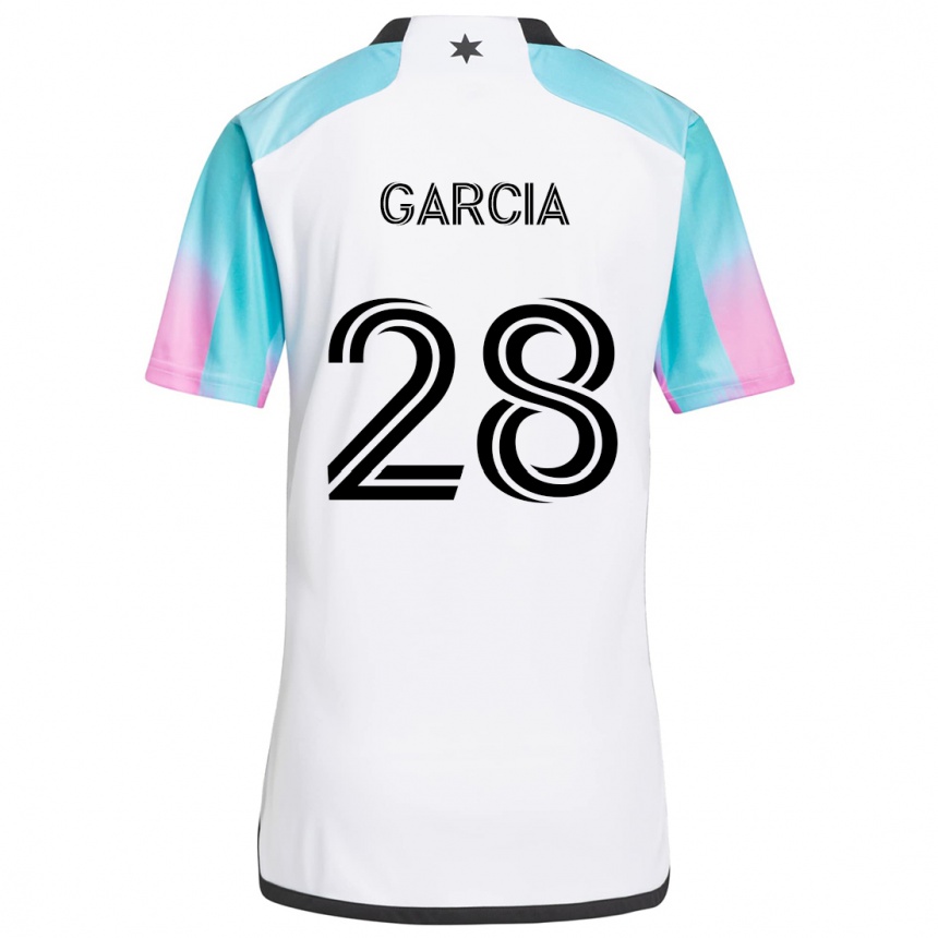 Kids Football Mender García #28 White Blue Black Away Jersey 2024/25 T-Shirt