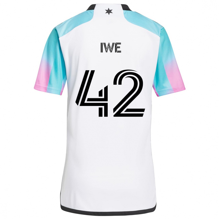 Kids Football Emmanuel Iwe #42 White Blue Black Away Jersey 2024/25 T-Shirt