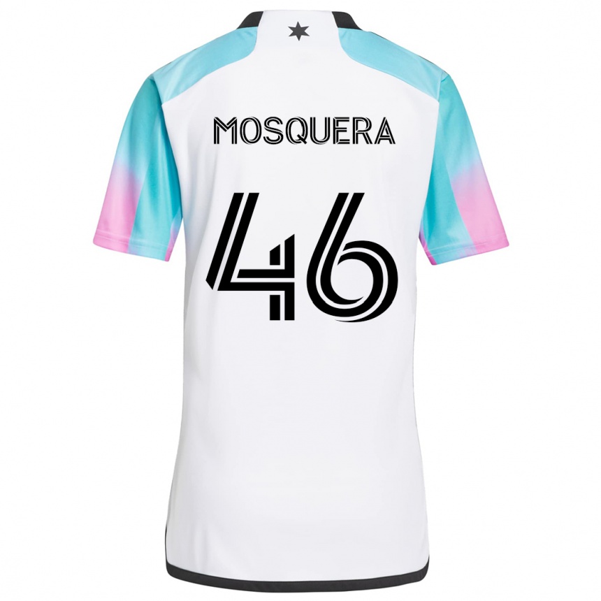 Kids Football Juan Camilo Mosquera #46 White Blue Black Away Jersey 2024/25 T-Shirt