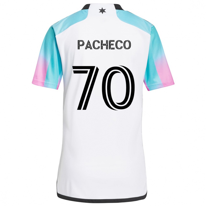 Kids Football Diogo Pacheco #70 White Blue Black Away Jersey 2024/25 T-Shirt