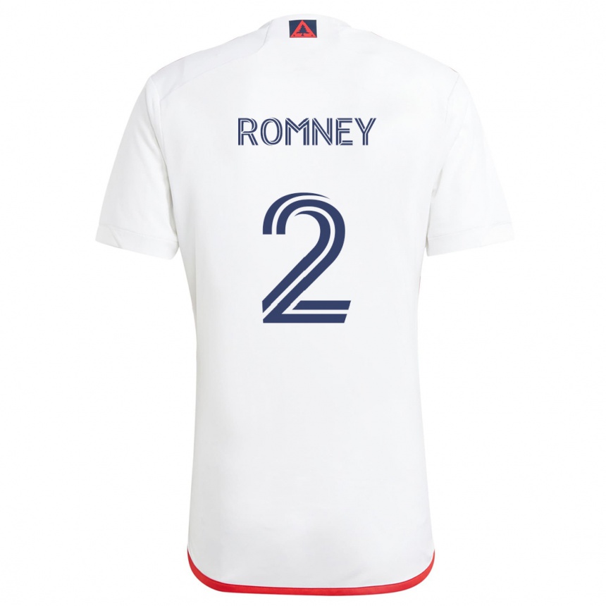 Kids Football Dave Romney #2 White Red Away Jersey 2024/25 T-Shirt