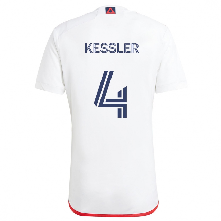 Kids Football Henry Kessler #4 White Red Away Jersey 2024/25 T-Shirt