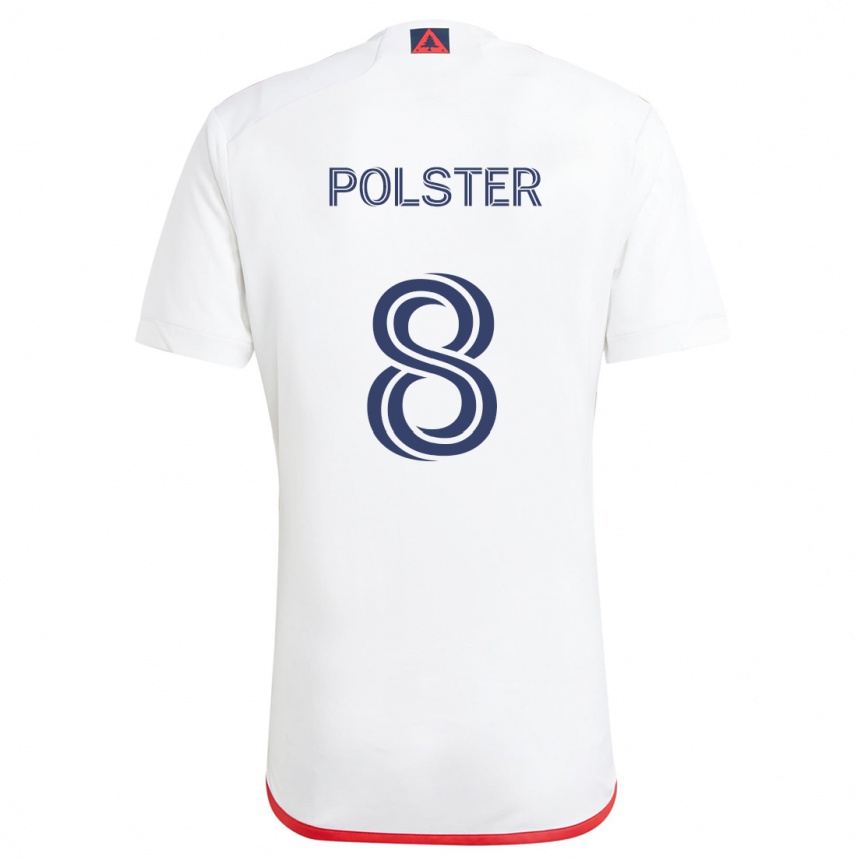 Kids Football Matt Polster #8 White Red Away Jersey 2024/25 T-Shirt