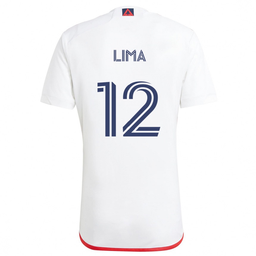 Kids Football Nick Lima #12 White Red Away Jersey 2024/25 T-Shirt