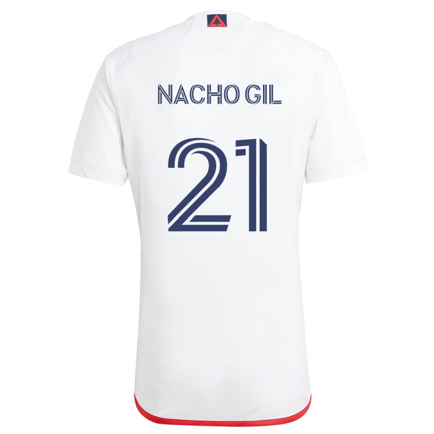 Kids Football Nacho Gil #21 White Red Away Jersey 2024/25 T-Shirt