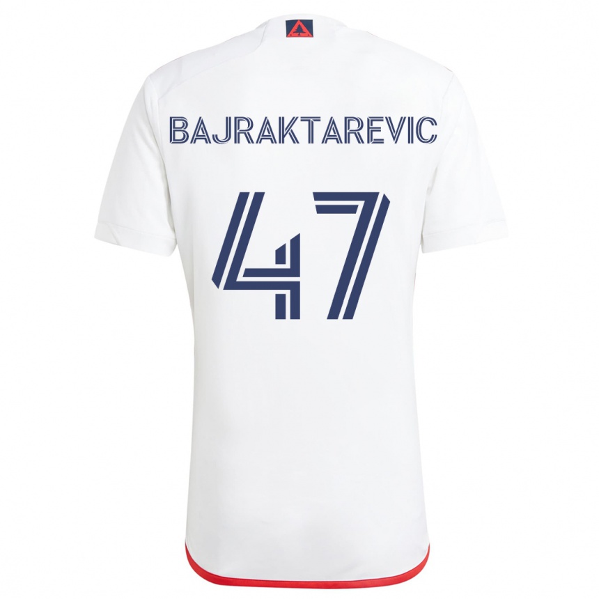 Kids Football Esmir Bajraktarevic #47 White Red Away Jersey 2024/25 T-Shirt