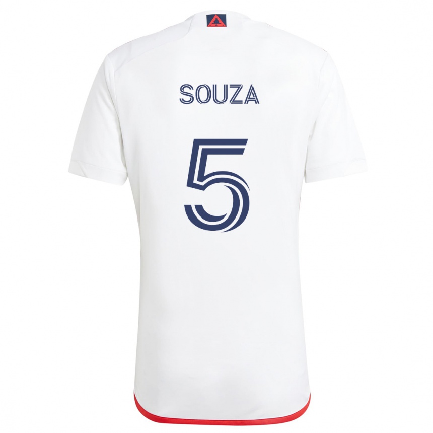 Kids Football Victor Souza #5 White Red Away Jersey 2024/25 T-Shirt