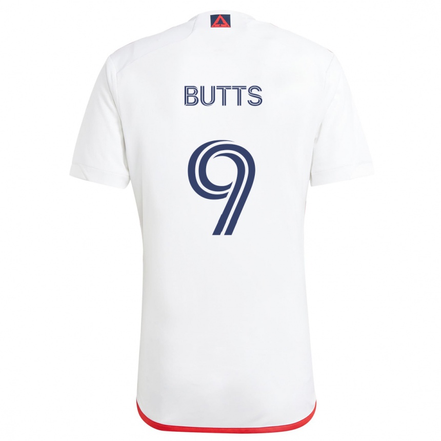 Kids Football Liam Butts #9 White Red Away Jersey 2024/25 T-Shirt