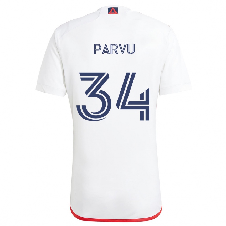 Kids Football Alexandru Parvu #34 White Red Away Jersey 2024/25 T-Shirt