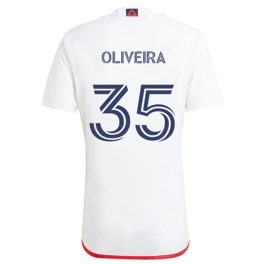 Kids Football Cristiano Oliveira #35 White Red Away Jersey 2024/25 T-Shirt