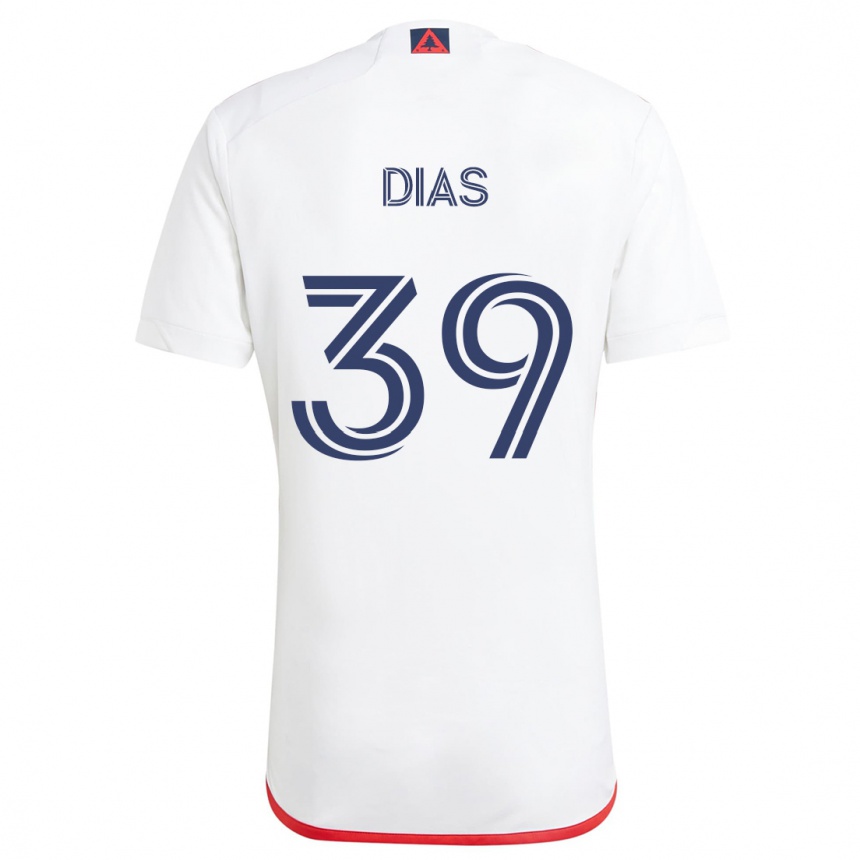 Kids Football Marcos Dias #39 White Red Away Jersey 2024/25 T-Shirt