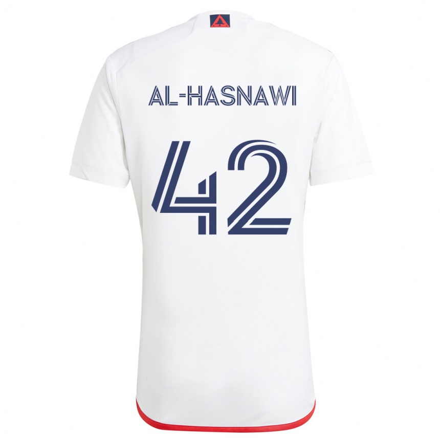 Kids Football Moshtaba Al-Hasnawi #42 White Red Away Jersey 2024/25 T-Shirt