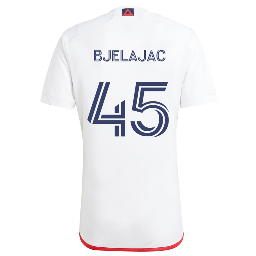 Kids Football Andrej Bjelajac #45 White Red Away Jersey 2024/25 T-Shirt