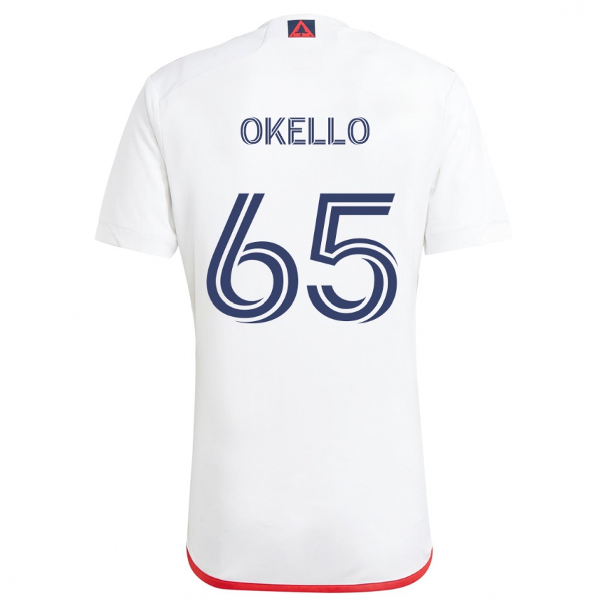 Kids Football Noble Okello #65 White Red Away Jersey 2024/25 T-Shirt