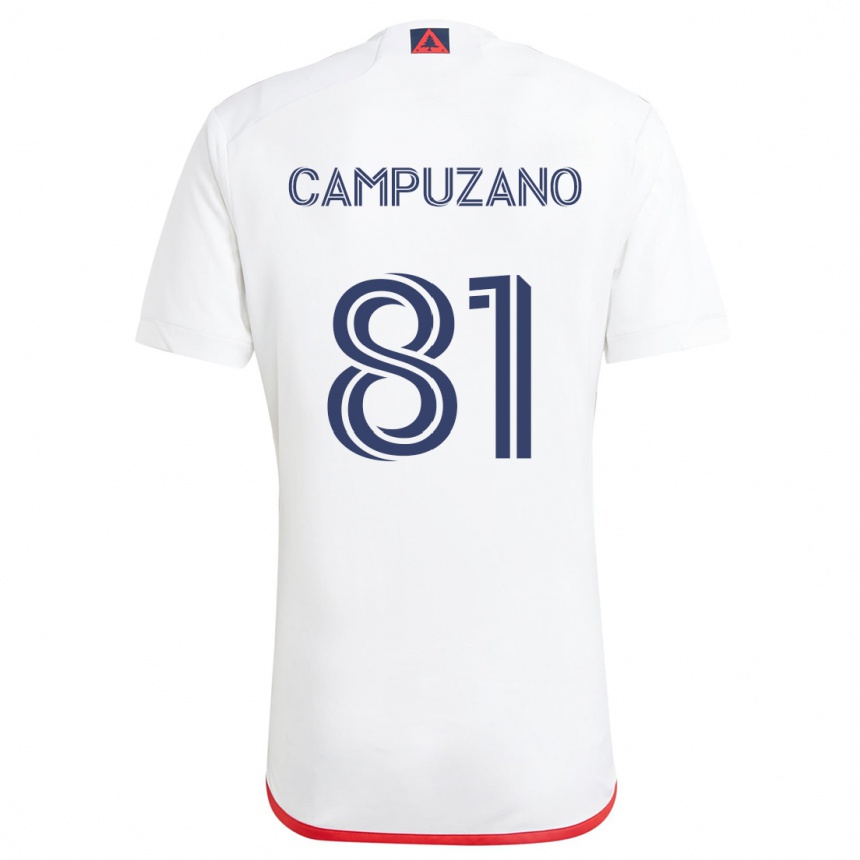 Kids Football Nico Campuzano #81 White Red Away Jersey 2024/25 T-Shirt