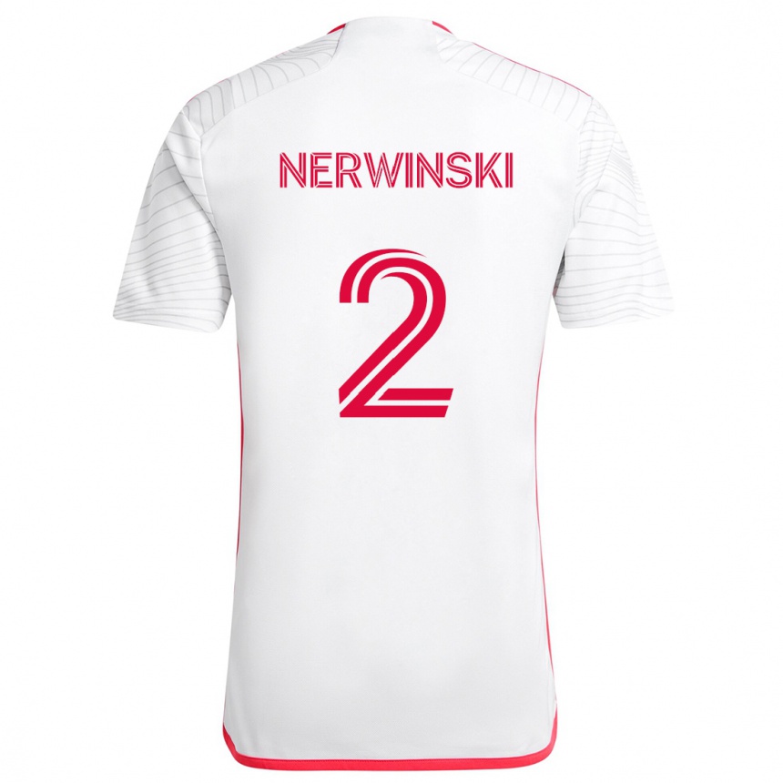 Kids Football Jake Nerwinski #2 White Red Away Jersey 2024/25 T-Shirt