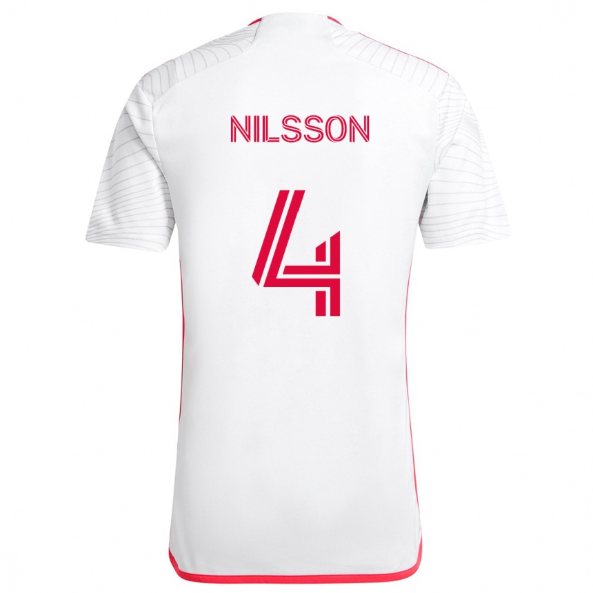 Kids Football Joakim Nilsson #4 White Red Away Jersey 2024/25 T-Shirt