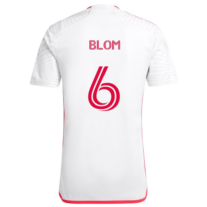 Kids Football Njabulo Blom #6 White Red Away Jersey 2024/25 T-Shirt