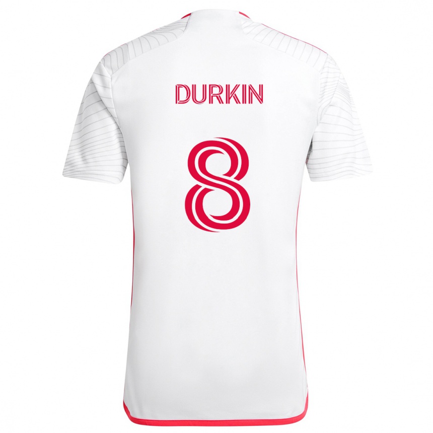 Kids Football Chris Durkin #8 White Red Away Jersey 2024/25 T-Shirt