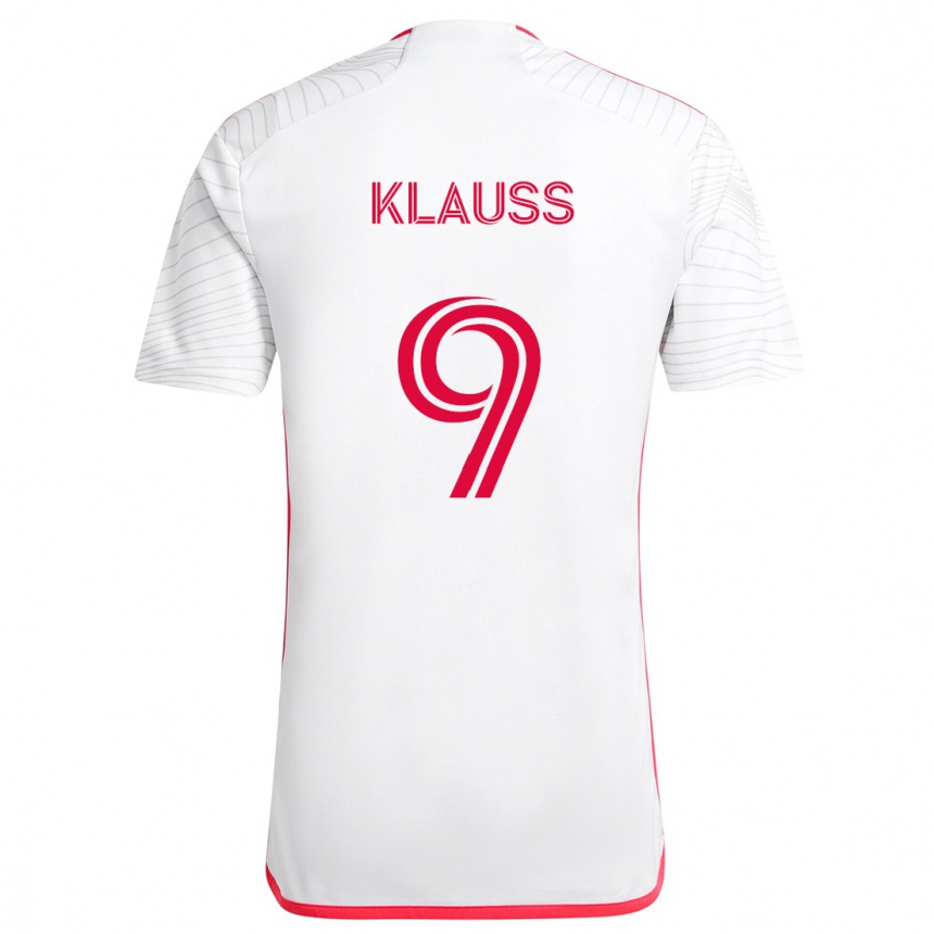 Kids Football João Klauss #9 White Red Away Jersey 2024/25 T-Shirt