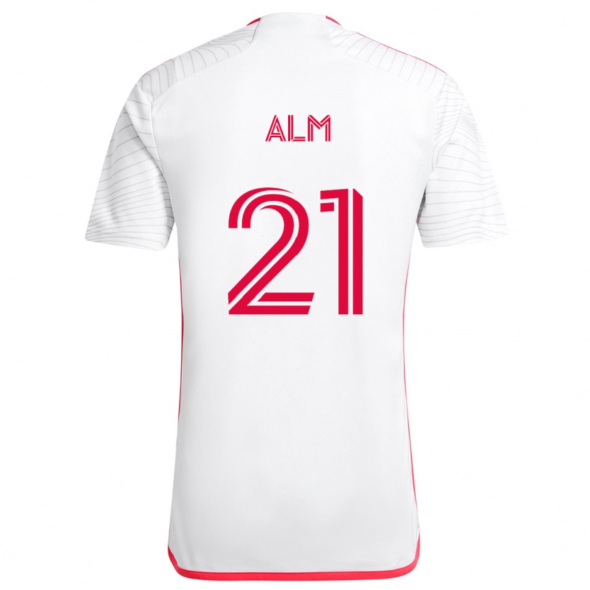 Kids Football Rasmus Alm #21 White Red Away Jersey 2024/25 T-Shirt