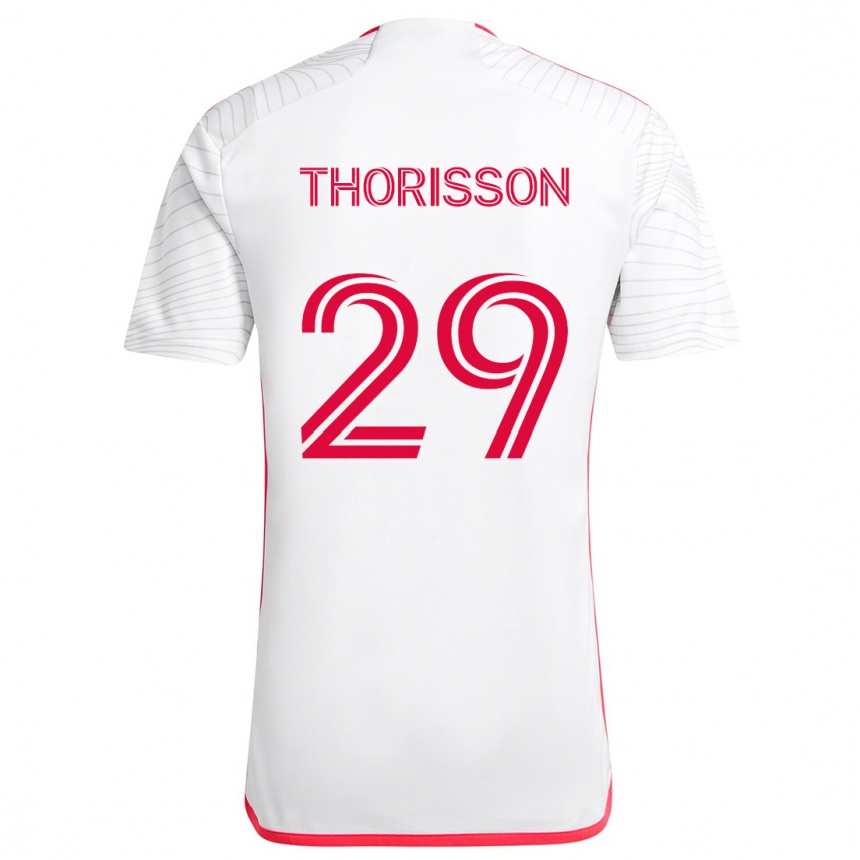 Kids Football Nökkvi Thórisson #29 White Red Away Jersey 2024/25 T-Shirt